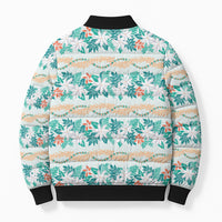 Monstera Tiare Plumeria Lei Pattern Bomber Puffer Jacket Teal Version LT01 - Polynesian Pride