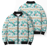 Monstera Tiare Plumeria Lei Pattern Bomber Puffer Jacket Teal Version LT01 - Polynesian Pride