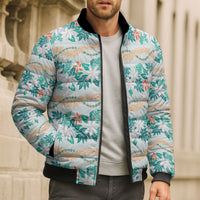 Monstera Tiare Plumeria Lei Pattern Bomber Puffer Jacket Teal Version LT01 - Polynesian Pride