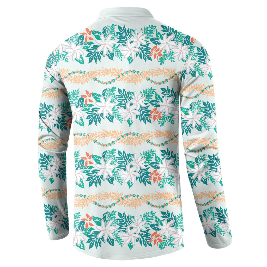 Monstera Tiare Plumeria Lei Pattern Button Sweatshirt Teal Version LT01 - Polynesian Pride