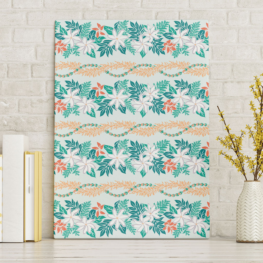 Monstera Tiare Plumeria Lei Pattern Canvas Wall Art Teal Version LT01 Without Frame Teal - Polynesian Pride