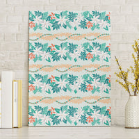 Monstera Tiare Plumeria Lei Pattern Canvas Wall Art Teal Version LT01 Without Frame Teal - Polynesian Pride