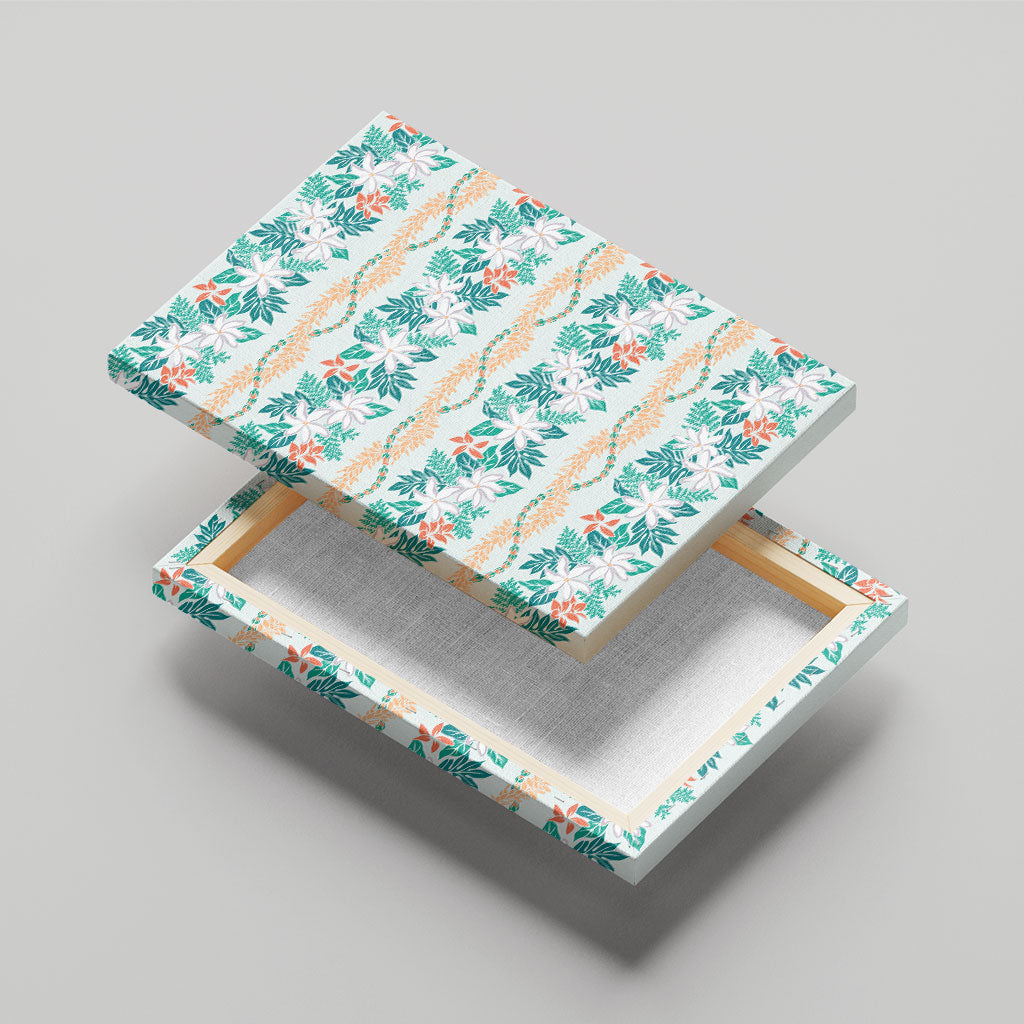 Monstera Tiare Plumeria Lei Pattern Canvas Wall Art Teal Version LT01 - Polynesian Pride
