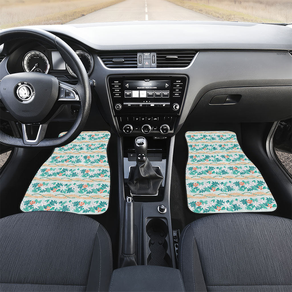 Monstera Tiare Plumeria Lei Pattern Car Mats Teal Version LT01 Set 2pcs - Front Teal - Polynesian Pride