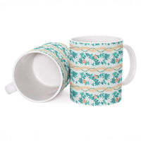Monstera Tiare Plumeria Lei Pattern Ceramic Mug Teal Version LT01 - Polynesian Pride