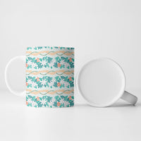 Monstera Tiare Plumeria Lei Pattern Ceramic Mug Teal Version LT01 - Polynesian Pride