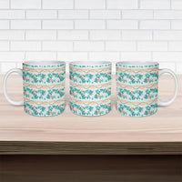 Monstera Tiare Plumeria Lei Pattern Ceramic Mug Teal Version LT01 - Polynesian Pride