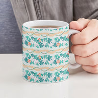 Monstera Tiare Plumeria Lei Pattern Ceramic Mug Teal Version LT01 - Polynesian Pride