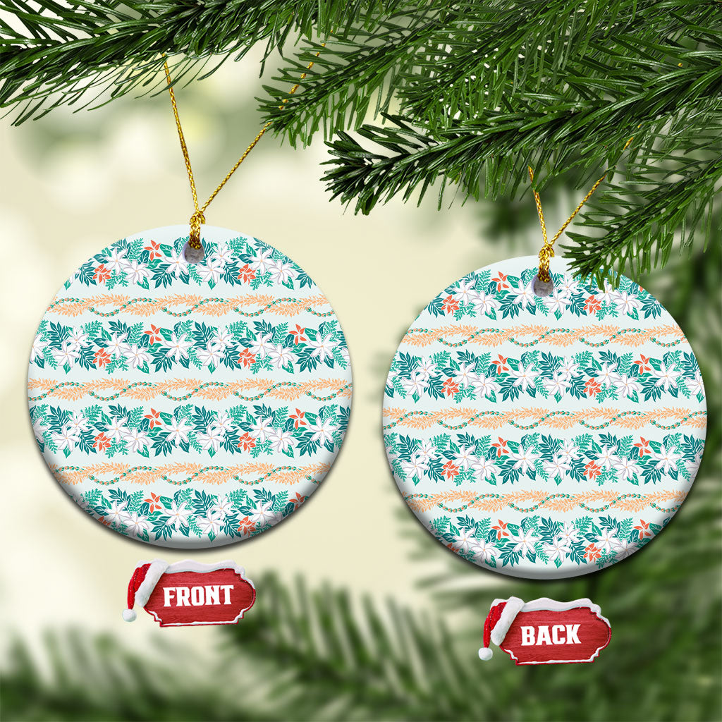 Monstera Tiare Plumeria Lei Pattern Ceramic Ornament Teal Version LT01 Circle Teal - Polynesian Pride