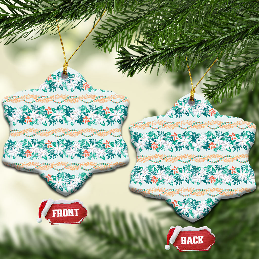 Monstera Tiare Plumeria Lei Pattern Ceramic Ornament Teal Version LT01 Snow Flake Teal - Polynesian Pride