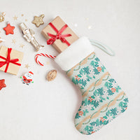 Monstera Tiare Plumeria Lei Pattern Christmas Stocking Teal Version