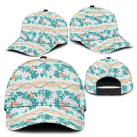 Monstera Tiare Plumeria Lei Pattern Classic Cap Teal Version