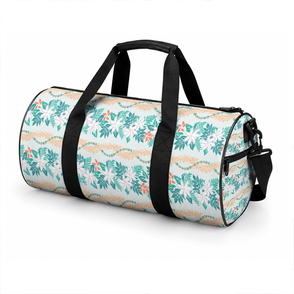 Monstera Tiare Plumeria Lei Pattern Duffle Bag Teal Version LT01 - Polynesian Pride