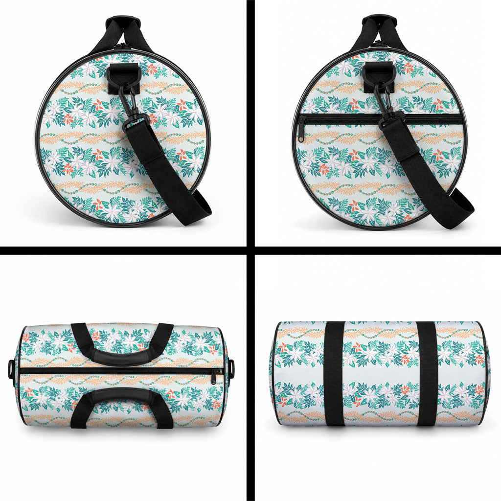 Monstera Tiare Plumeria Lei Pattern Duffle Bag Teal Version LT01 - Polynesian Pride