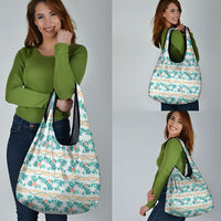 Monstera Tiare Plumeria Lei Pattern Grocery Bag Teal Version LT01 - Polynesian Pride
