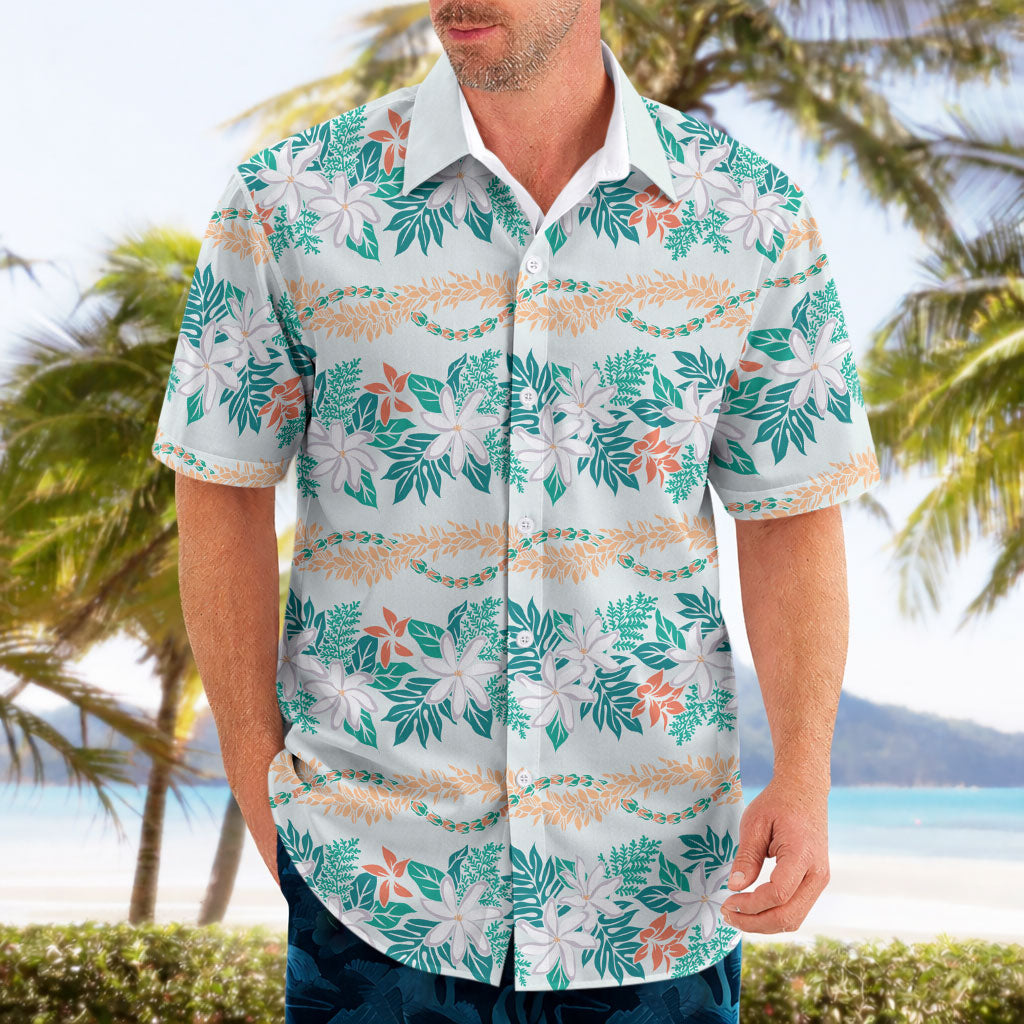 Monstera Tiare Plumeria Lei Pattern Hawaiian Shirt Teal Version LT01 - Polynesian Pride