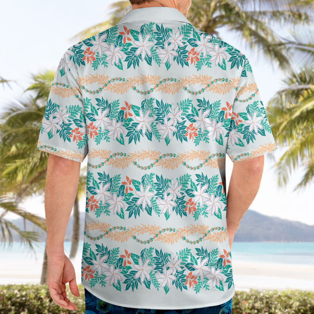 Monstera Tiare Plumeria Lei Pattern Hawaiian Shirt Teal Version LT01 - Polynesian Pride