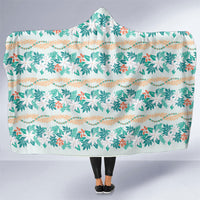 Monstera Tiare Plumeria Lei Pattern Hooded Blanket Teal Version LT01 One Size Teal - Polynesian Pride