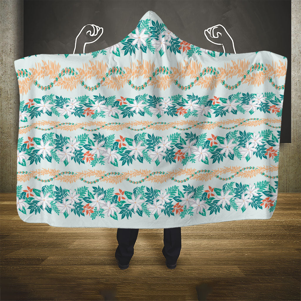 Monstera Tiare Plumeria Lei Pattern Hooded Blanket Teal Version LT01 - Polynesian Pride