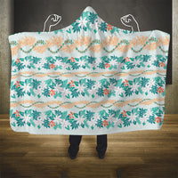 Monstera Tiare Plumeria Lei Pattern Hooded Blanket Teal Version LT01 - Polynesian Pride