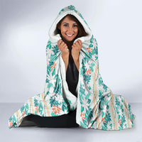 Monstera Tiare Plumeria Lei Pattern Hooded Blanket Teal Version LT01 - Polynesian Pride