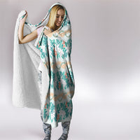 Monstera Tiare Plumeria Lei Pattern Hooded Blanket Teal Version LT01 - Polynesian Pride