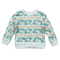 Monstera Tiare Plumeria Lei Pattern Kid Ugly Christmas Sweater Teal Version