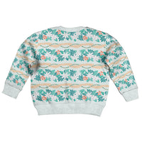 Monstera Tiare Plumeria Lei Pattern Kid Ugly Christmas Sweater Teal Version