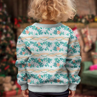 Monstera Tiare Plumeria Lei Pattern Kid Ugly Christmas Sweater Teal Version