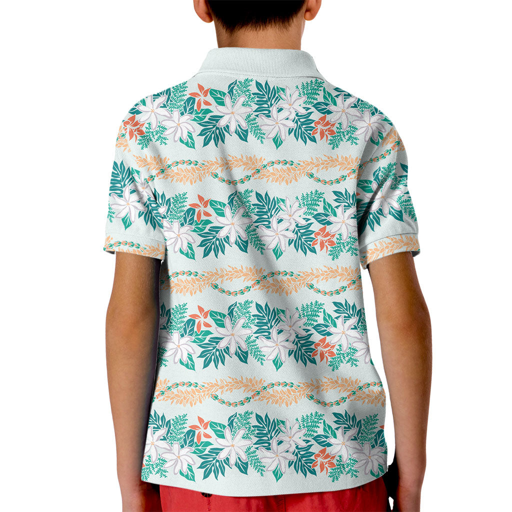 Monstera Tiare Plumeria Lei Pattern Kid Polo Shirt Teal Version LT01 - Polynesian Pride
