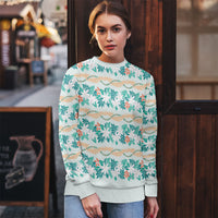 Monstera Tiare Plumeria Lei Pattern Ugly Christmas Sweater Teal Version LT01 - Polynesian Pride