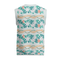 Monstera Tiare Plumeria Lei Pattern Christmas Knitted V-Neck Vest Teal Version