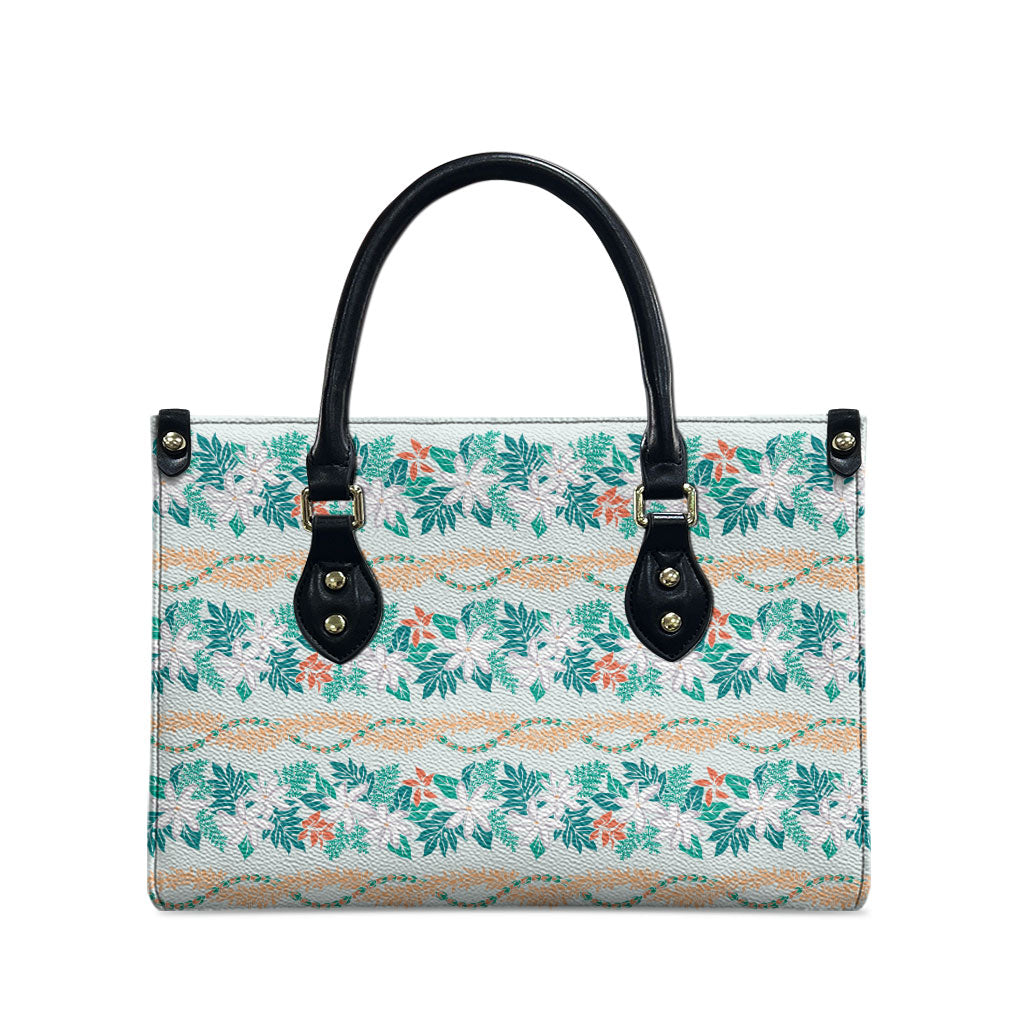 Monstera Tiare Plumeria Lei Pattern Leather Bag Teal Version LT01 - Polynesian Pride
