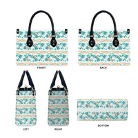 Monstera Tiare Plumeria Lei Pattern Leather Bag Teal Version LT01 - Polynesian Pride