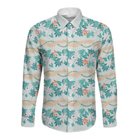 Monstera Tiare Plumeria Lei Pattern Long Sleeve Button Shirt Teal Version LT01 Unisex Teal - Polynesian Pride