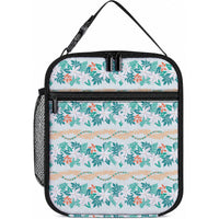 Monstera Tiare Plumeria Lei Pattern Lunch Bag Teal Version LT01 10.2 × 8.3 × 4.3 inch Teal - Polynesian Pride
