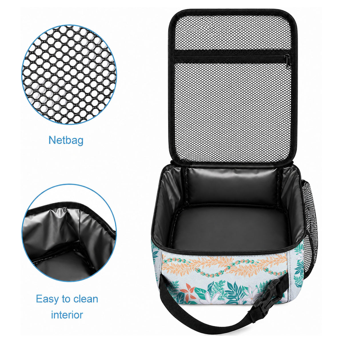 Monstera Tiare Plumeria Lei Pattern Lunch Bag Teal Version LT01 - Polynesian Pride