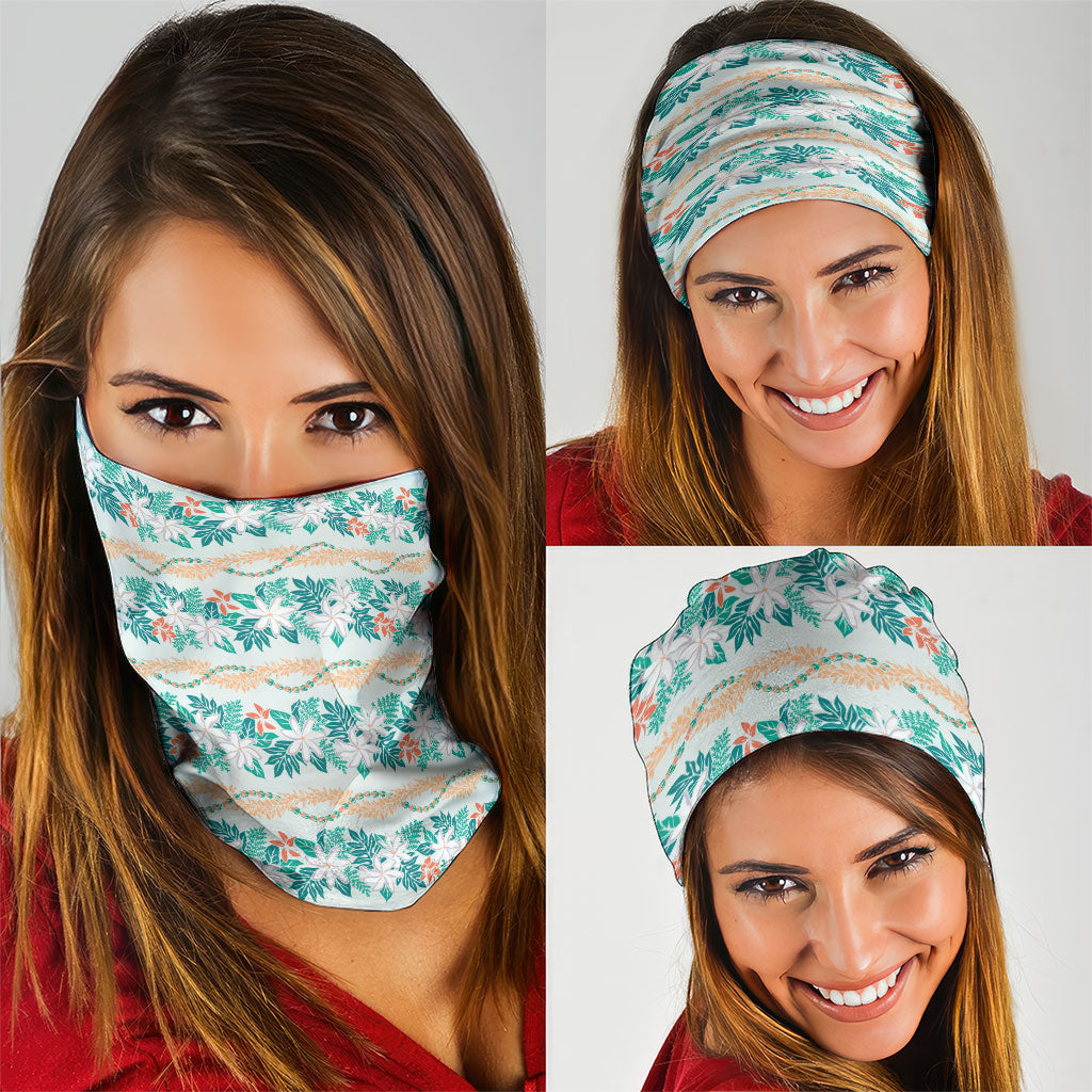 Monstera Tiare Plumeria Lei Pattern Neck Gaiter Teal Version LT01 - Polynesian Pride