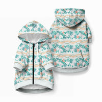 Monstera Tiare Plumeria Lei Pattern Pet Hoodie Teal Version