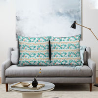 Monstera Tiare Plumeria Lei Pattern Pillow Cover Teal Version LT01 - Polynesian Pride