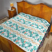 Monstera Tiare Plumeria Lei Pattern Quilt Teal Version LT01 - Polynesian Pride