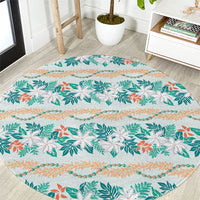 Monstera Tiare Plumeria Lei Pattern Round Carpet Teal Version LT01 Teal - Polynesian Pride