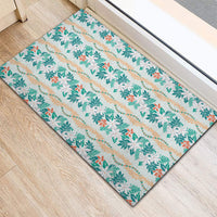 Monstera Tiare Plumeria Lei Pattern Rubber Doormat Teal Version LT01 - Polynesian Pride