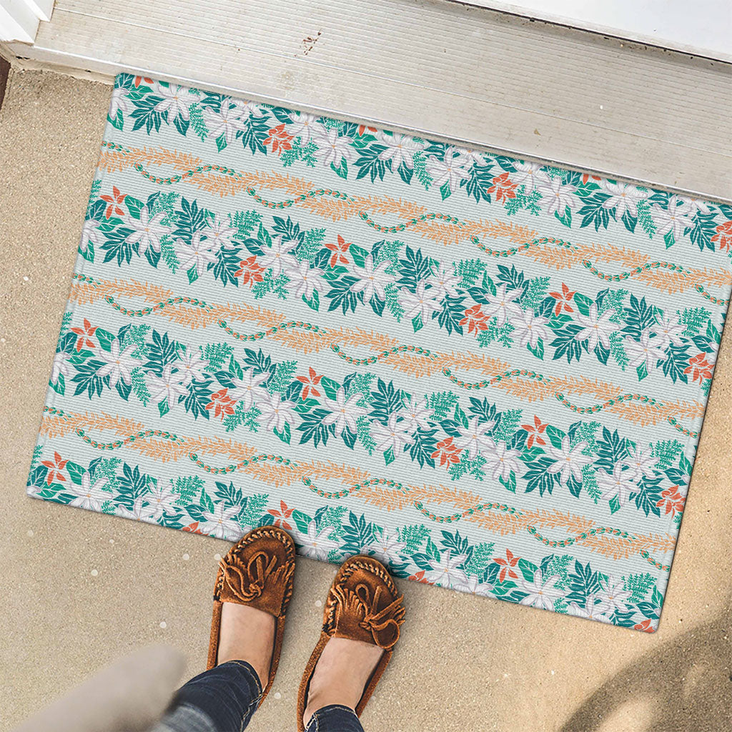 Monstera Tiare Plumeria Lei Pattern Rubber Doormat Teal Version LT01 - Polynesian Pride