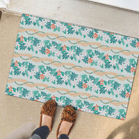 Monstera Tiare Plumeria Lei Pattern Rubber Doormat Teal Version LT01 - Polynesian Pride