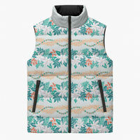 Monstera Tiare Plumeria Lei Pattern Sleeveless Puffer Jacket Teal Version LT01 Unisex Teal - Polynesian Pride