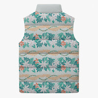 Monstera Tiare Plumeria Lei Pattern Sleeveless Puffer Jacket Teal Version LT01 - Polynesian Pride