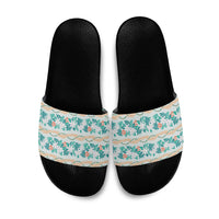 Monstera Tiare Plumeria Lei Pattern Slide Sandals Teal Version LT01 Teal - Polynesian Pride