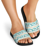 Monstera Tiare Plumeria Lei Pattern Slide Sandals Teal Version LT01 - Polynesian Pride