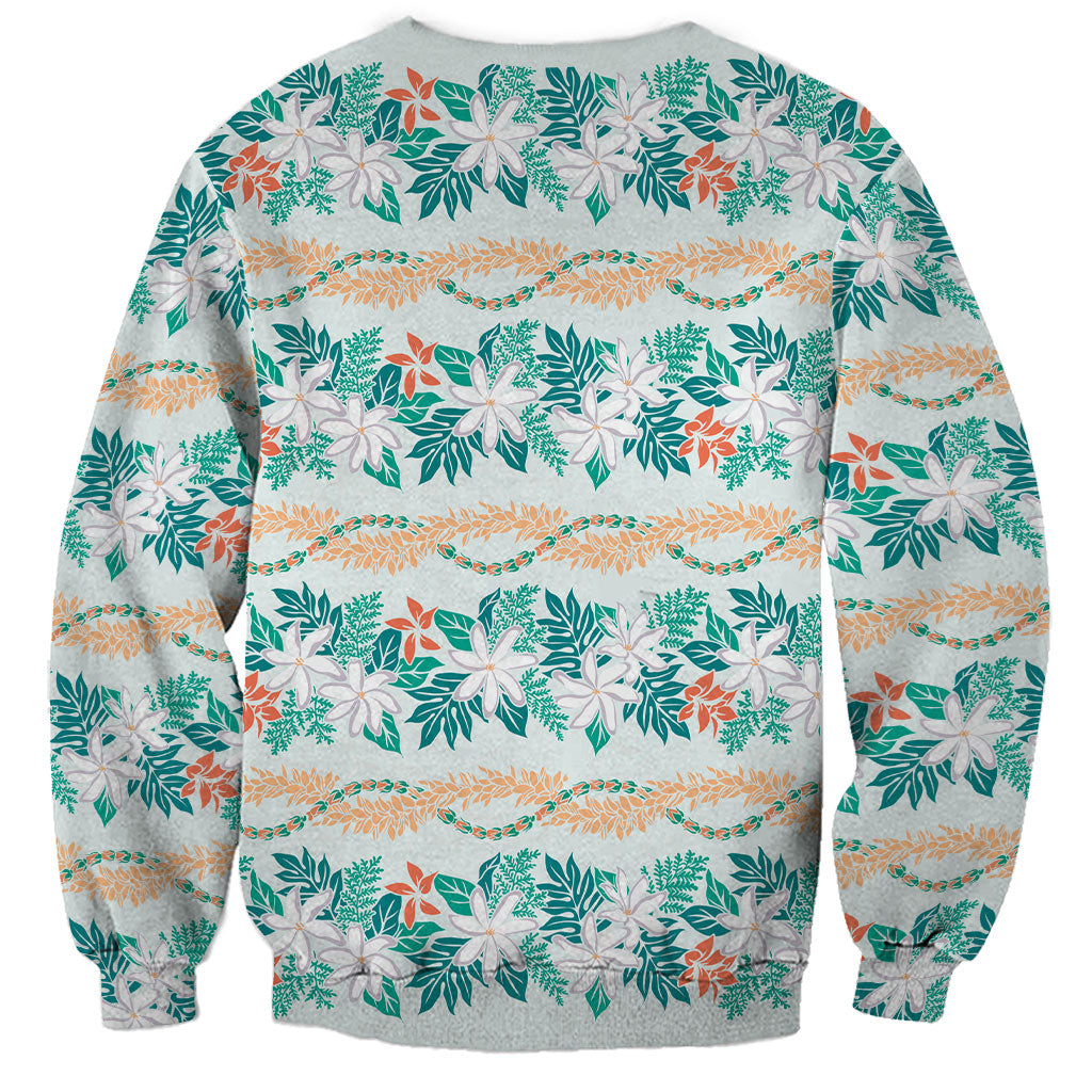 Monstera Tiare Plumeria Lei Pattern Sweatshirt Teal Version LT01 - Polynesian Pride